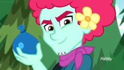 Size: 1280x720 | Tagged: safe, screencap, equestria girls:sunset's backstage pass, g4, my little pony:equestria girls, background human, discovery family logo, flower, flower in hair, male, oxford brush, smiling