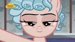 Size: 1296x733 | Tagged: safe, screencap, character:cozy glow, species:pegasus, species:pony, episode:school raze, g4, my little pony: friendship is magic, bedroom eyes, cozy glow is best facemaker, cozybetes, cute, female, filly, foal, freckles, logo, looking at you, nick jr., she knows, smiling, smiling at you, solo