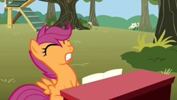 Size: 1280x720 | Tagged: safe, screencap, character:scootaloo, species:pegasus, species:pony, episode:the show stoppers, g4, my little pony: friendship is magic, clubhouse, crusaders clubhouse, eyes closed, female, filly, musical instrument, piano