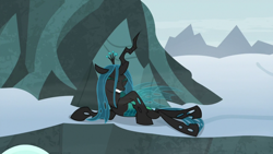 Size: 1920x1080 | Tagged: safe, screencap, character:queen chrysalis, species:changeling, episode:frenemies, g4, my little pony: friendship is magic, changeling queen, eyes closed, female, prone, solo