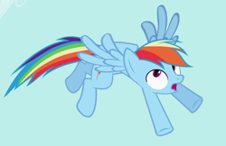 Size: 850x550 | Tagged: safe, screencap, character:rainbow dash, species:pegasus, species:pony, episode:the mysterious mare do well, g4, my little pony: friendship is magic, animation error, cropped, female, flying, looking up, mare, missing eyelashes, multicolored hair, open mouth, solo, spread wings, wings