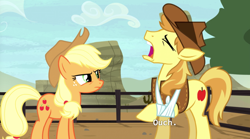 Size: 1280x714 | Tagged: safe, screencap, character:applejack, character:braeburn, species:pony, episode:appleoosa's most wanted, g4, my little pony: friendship is magic, bandage