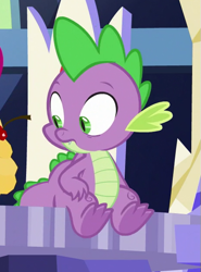 Size: 461x622 | Tagged: safe, screencap, character:spike, species:dragon, episode:the last laugh, g4, my little pony: friendship is magic, bags under eyes, claws, cropped, male, raised eyebrows, slit eyes, solo focus, spread toes, toes, underfoot, winged spike