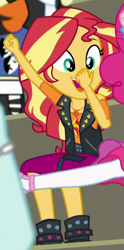 Size: 369x742 | Tagged: safe, screencap, character:captain planet, character:pinkie pie, character:sunset shimmer, episode:sock it to me, g4, my little pony:equestria girls, cropped, geode of empathy, golden hazel, magical geodes, sock it to me: bulk biceps, solo, solo focus