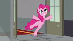 Size: 1920x1080 | Tagged: safe, screencap, character:pinkie pie, species:earth pony, species:pony, episode:the last laugh, g4, my little pony: friendship is magic, cute, diapinkes, female, mare, solo, standing, standing on one leg