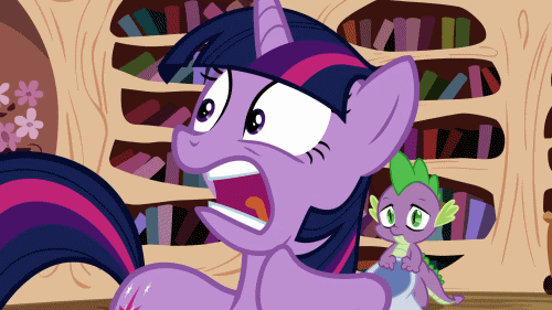 Size: 500x281 | Tagged: safe, screencap, character:spike, character:twilight sparkle, character:twilight sparkle (unicorn), species:dragon, species:pony, species:unicorn, episode:the crystal empire, g4, my little pony: friendship is magic, animated, gif, golden oaks library