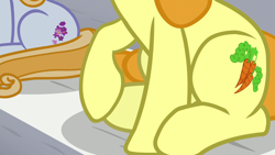 Size: 1920x1080 | Tagged: safe, screencap, character:carrot top, character:golden harvest, character:summer meadow, species:earth pony, species:pony, species:unicorn, episode:2-4-6 greaaat, close-up, cutie mark, female, friendship student, mare, raised hoof, sitting