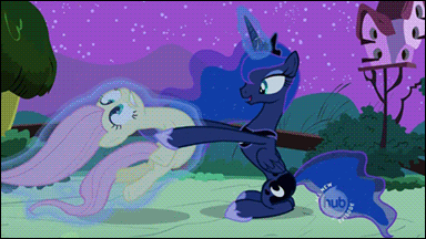 Size: 384x216 | Tagged: safe, screencap, character:fluttershy, character:princess luna, species:alicorn, species:pegasus, species:pony, episode:luna eclipsed, g4, my little pony: friendship is magic, animated, gif, hub logo