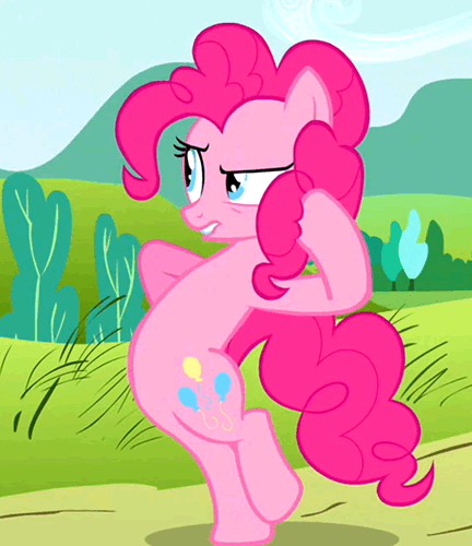 Size: 432x500 | Tagged: safe, screencap, character:pinkie pie, species:earth pony, species:pony, episode:putting your hoof down, g4, my little pony: friendship is magic, animated, bipedal, gif, invisible stallion, out of context, solo