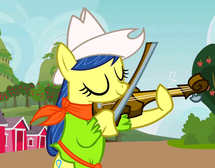 Size: 692x540 | Tagged: safe, screencap, character:fiddlesticks, species:earth pony, species:pony, episode:apple family reunion, g4, my little pony: friendship is magic, animated, apple family member, bow (instrument), eyes closed, fiddle, gif, solo