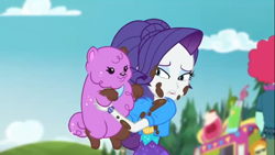 Size: 1366x768 | Tagged: safe, screencap, character:rarity, species:dog, episode:lost and pound, g4, my little pony:equestria girls, cute, female, food truck, lost and pound: rarity, male, mud, oxford brush, princess thunder guts, puppy