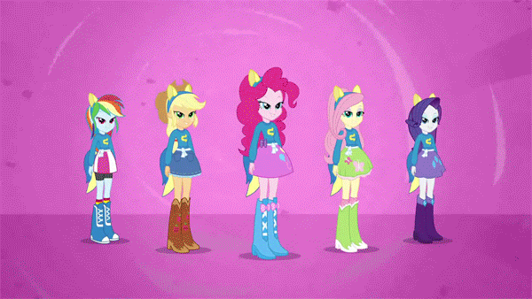 Size: 600x338 | Tagged: safe, screencap, character:applejack, character:fluttershy, character:pinkie pie, character:rainbow dash, character:rarity, equestria girls:equestria girls, g4, my little pony:equestria girls, animated, gif, helping twilight win the crown, humane five