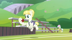 Size: 1920x1080 | Tagged: safe, screencap, character:ambrosia, character:summer breeze, species:earth pony, species:pegasus, species:pony, episode:2-4-6 greaaat, background pony, ball, buckball, female, flying, hammer, mare, mouth hold, wing hands, wing hold, wings
