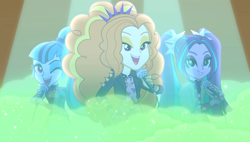 Size: 1908x1080 | Tagged: safe, screencap, character:adagio dazzle, character:aria blaze, character:sonata dusk, equestria girls:sunset's backstage pass, g4, my little pony:equestria girls, adoragio, ariabetes, cute, female, green smoke, microphone, one eye closed, pigtails, ponytail, singing, smoke, sonatabetes, spotlight, stage light, taco dress, the dazzlings, trio, trio female, twintails, wink