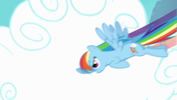 Size: 1280x720 | Tagged: safe, screencap, character:rainbow dash, species:pegasus, species:pony, cloud, flying, intro, opening, sky, solo, theme song