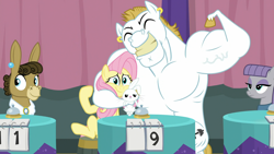 Size: 1920x1080 | Tagged: safe, screencap, character:angel bunny, character:bulk biceps, character:fluttershy, character:matilda, character:maud pie, episode:a trivial pursuit, g4, my little pony: friendship is magic, angel is not amused, unamused