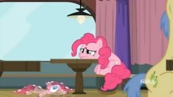 Size: 1676x938 | Tagged: safe, screencap, character:goldengrape, character:pinkie pie, species:pony, episode:a trivial pursuit, g4, my little pony: friendship is magic, balloon pony, sad