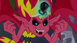 Size: 1920x1080 | Tagged: safe, screencap, character:sunset satan, character:sunset shimmer, equestria girls:equestria girls, g4, my little pony:equestria girls, big crown thingy, demon, element of magic, fangs, female, jewelry, monster, regalia, solo, sunset satan