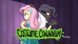Size: 2048x1152 | Tagged: safe, screencap, character:flutterbat, character:fluttershy, episode:costume conundrum, g4, my little pony:equestria girls, discovery family logo, duality, title card, vampire
