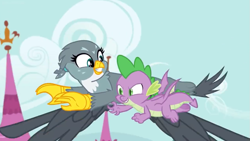 Size: 933x526 | Tagged: safe, screencap, character:gabby, character:spike, species:dragon, species:griffon, episode:dragon dropped, g4, my little pony: friendship is magic, claws, flying, winged spike