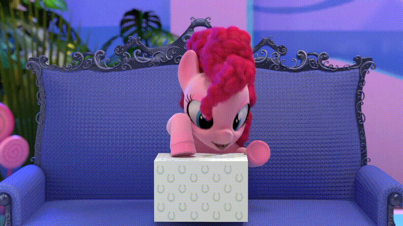 Size: 800x450 | Tagged: safe, screencap, character:pinkie pie, species:earth pony, species:pony, 3d, animated, box, cgi, cute, diapinkes, female, gif, hello pinkie pie, mare, pinkie pie is not amused, unamused, youtube link