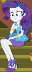 Size: 372x823 | Tagged: safe, screencap, character:rarity, episode:costume conundrum, g4, my little pony:equestria girls, clothing, cropped, geode of shielding, iphone, magical geodes, offscreen character, pencil skirt, skirt, smiling, solo, solo focus, sunset's apartment