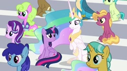 Size: 1920x1080 | Tagged: safe, screencap, character:citrine spark, character:cloudburst, character:daisy, character:fire quacker, character:gallus, character:princess celestia, character:sandbar, character:starlight glimmer, character:twilight sparkle, character:twilight sparkle (alicorn), species:alicorn, species:pony, episode:2-4-6 greaaat, clever musings, fire flicker, friendship student