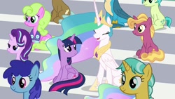 Size: 1920x1080 | Tagged: safe, screencap, character:citrine spark, character:cloudburst, character:daisy, character:fire quacker, character:gallus, character:princess celestia, character:sandbar, character:starlight glimmer, character:twilight sparkle, character:twilight sparkle (alicorn), species:alicorn, species:pony, episode:2-4-6 greaaat, clever musings, cute, cutelestia, fire flicker, friendship student