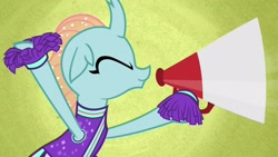Size: 1920x1080 | Tagged: safe, screencap, character:ocellus, species:changedling, species:changeling, species:reformed changeling, episode:2-4-6 greaaat, cheerleader ocellus, cheerleader outfit, clothing, cute, diaocelles, megaphone, solo