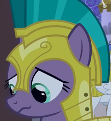 Size: 763x828 | Tagged: safe, screencap, character:queen chrysalis, character:vanguard cover, species:pony, episode:the summer sun setback, g4, my little pony: friendship is magic, :3, bust, cropped, cute, cutealis, disguise, disguised changeling, female, guardsmare, helmet, mare, portrait, royal guard, solo
