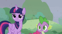 Size: 1920x1080 | Tagged: safe, screencap, character:pinkie pie, character:spike, character:twilight sparkle, character:twilight sparkle (alicorn), species:alicorn, species:dragon, species:pony, episode:the ending of the end, g4, my little pony: friendship is magic, leak, animated, bewitching bell, chocolate, chocolate rain, dubbing, dutch, food, rain, sound, webm, winged spike, xk-class end-of-the-world scenario