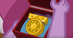 Size: 1232x640 | Tagged: safe, screencap, character:spike, species:dragon, episode:the ending of the end, g4, my little pony: friendship is magic, leak, male, medal, present, winged spike
