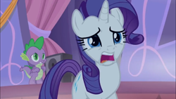 Size: 1366x768 | Tagged: safe, screencap, character:rarity, character:spike, species:dragon, episode:the summer sun setback, g4, my little pony: friendship is magic, night, sad, speaker, winged spike