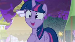 Size: 1366x768 | Tagged: safe, screencap, character:twilight sparkle, character:twilight sparkle (alicorn), species:alicorn, species:pony, episode:the summer sun setback, g4, my little pony: friendship is magic, calm, canterlot, confident, cute, female, folded wings, happy, hoof on chest, improving skills, mare, night, open mouth, raised hoof, smiling, solo, stormcloud, wings