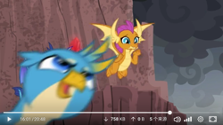 Size: 1920x1080 | Tagged: safe, screencap, character:gallus, character:princess ember, character:smolder, species:dragon, species:griffon, episode:the ending of the end, g4, my little pony: friendship is magic, leak, dragoness, female, male, meme origin, photobombing gallus, youtube