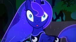 Size: 2560x1440 | Tagged: safe, screencap, character:princess luna, species:alicorn, species:pony, episode:luna eclipsed, g4, my little pony: friendship is magic, breaking the fourth wall, faec, looking at you, picture of a screen, shrunken pupils, solo