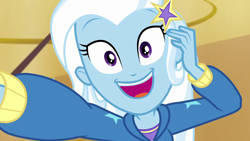 Size: 1280x720 | Tagged: safe, screencap, character:trixie, episode:do it for the ponygram!, g4, my little pony:equestria girls, canterlot high, clothing, cute, diatrixes, female, gym, hoodie, looking at you, open mouth, recording, selfie, smiling, solo, suddenly trixie