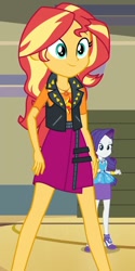 Size: 540x1080 | Tagged: safe, screencap, character:rarity, character:sunset shimmer, episode:do it for the ponygram!, g4, my little pony:equestria girls, canterlot high, cropped, cute, duo, female, legs, shimmerbetes, solo focus, wide stance