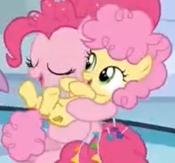 Size: 637x594 | Tagged: safe, screencap, character:li'l cheese, character:pinkie pie, species:earth pony, species:pony, episode:the last problem, g4, my little pony: friendship is magic, all is well, colt, cropped, cute, dangerously cute, duo, eyes closed, female, foal, low quality, male, mare, mother, mother and child, mother and son, older, poofy mane, poor quality, son