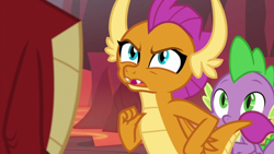 Size: 1920x1080 | Tagged: safe, screencap, character:garble, character:smolder, character:spike, species:dragon, episode:sweet and smoky, g4, my little pony: friendship is magic, dragoness, female, male, pointing at self, winged spike