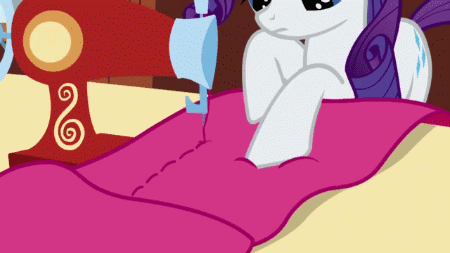 Size: 450x253 | Tagged: safe, screencap, character:rarity, species:pony, species:unicorn, episode:green isn't your color, g4, my little pony: friendship is magic, animated, female, gif, mare, sewing, sewing machine, solo