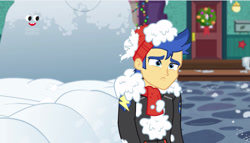 Size: 1144x656 | Tagged: safe, screencap, character:flash sentry, equestria girls:holidays unwrapped, g4, my little pony:equestria girls, friendzone sentry, plusplus, snow, snowball