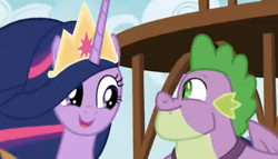 Size: 470x269 | Tagged: safe, screencap, character:spike, character:twilight sparkle, character:twilight sparkle (alicorn), species:alicorn, species:dragon, species:pony, episode:the last problem, g4, my little pony: friendship is magic, leak, gigachad spike, older, older spike, princess twilight 2.0, winged spike
