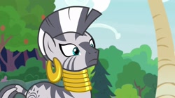 Size: 1920x1080 | Tagged: safe, screencap, character:zecora, species:zebra, episode:she talks to angel, g4, my little pony: friendship is magic, ear piercing, earring, female, jewelry, neck rings, piercing, quadrupedal, solo