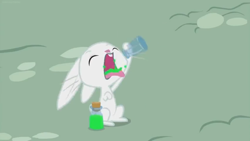Size: 1600x900 | Tagged: safe, screencap, character:angel bunny, species:rabbit, episode:she talks to angel, g4, my little pony: friendship is magic, animal, cork, drinking, eyes closed, glass, green liquid, male, potion, solo, vial