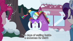Size: 1912x1080 | Tagged: safe, screencap, character:pinkie pie, character:rainbow dash, character:rarity, equestria girls:holidays unwrapped, g4, my little pony:equestria girls, plusplus, snow, snowman, subtitles