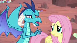 Size: 1920x1080 | Tagged: safe, screencap, character:fluttershy, character:princess ember, species:dragon, species:pegasus, species:pony, episode:sweet and smoky, g4, my little pony: friendship is magic, dragon egg, dragoness, duo, female, mare
