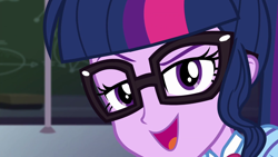 Size: 1920x1080 | Tagged: safe, screencap, character:twilight sparkle, character:twilight sparkle (scitwi), species:eqg human, episode:do it for the ponygram!, g4, my little pony:equestria girls, close-up, glasses, open mouth, science, smug, smuglight sparkle