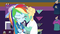 Size: 1280x720 | Tagged: safe, screencap, character:rainbow dash, character:zephyr breeze, equestria girls:holidays unwrapped, g4, my little pony:equestria girls, female, geode of super speed, magical geodes, male, plusplus