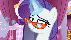 Size: 1600x900 | Tagged: safe, screencap, character:rarity, species:pony, episode:dragon dropped, g4, my little pony: friendship is magic, curtains, glasses, levitation, magic, pins, rarity's glasses, solo, telekinesis